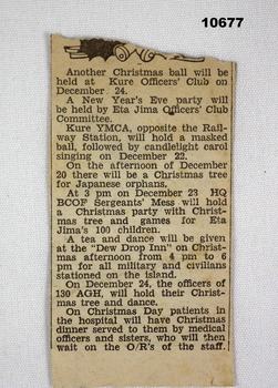 Newspaper article reporting on Christmas ball at Kure during COF.