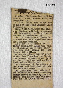 Newspaper article reporting on Christmas ball at Kure during COF.