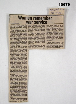 Newspaper cutting regarding AAMWS Service.
