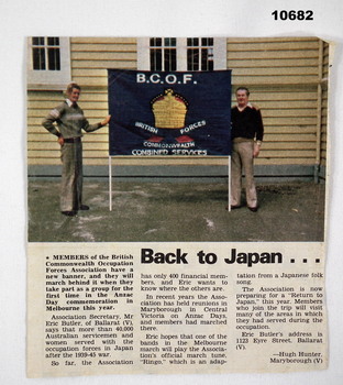 Newspaper article related to BCOF Association and planned trip to Japan.