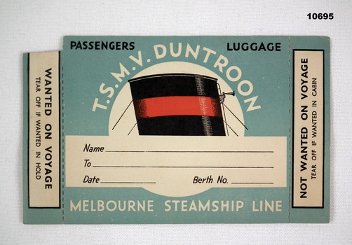 Colour luggage ticket for TSMV Duntroon.