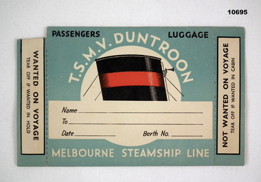 Colour luggage ticket for TSMV Duntroon.