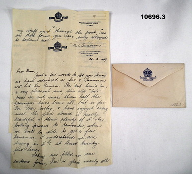 Letter written by Alva Bennetts to her mother whilst on TSMV Duntroon.