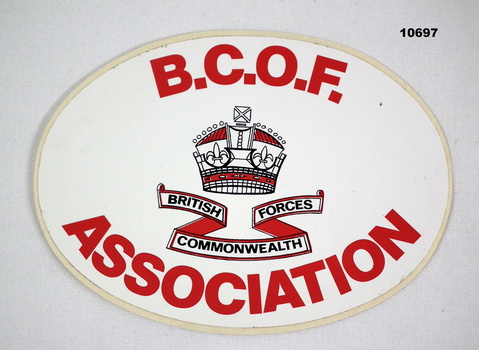 Oval shaped B.C.O.F. Association sticker.
