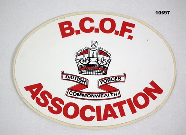 Oval shaped B.C.O.F. Association sticker.
