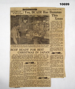 Newspaper articles relating to Christmas celebrations during BCOF, December 1947.