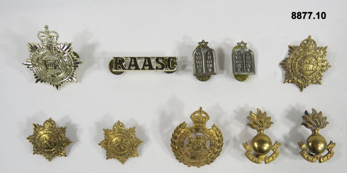 Various military badges of different types.