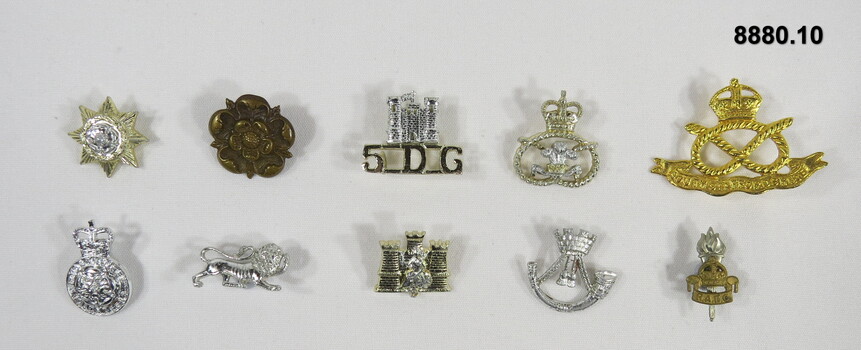 Various Military badges of different types.