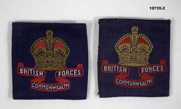 Two Square cloth badges BCOF Japan.