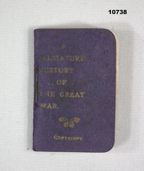 Miniature book highlighting major events of WW1.