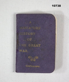 Miniature book highlighting major events of WW1.