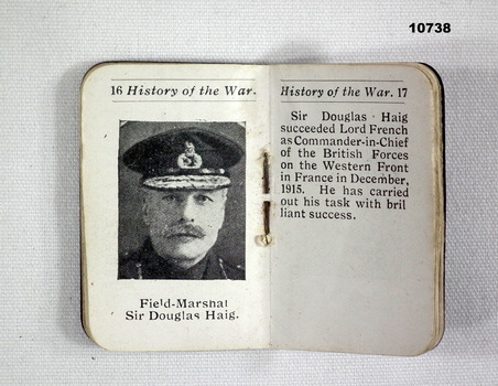 Miniature book highlighting major events of WW1.