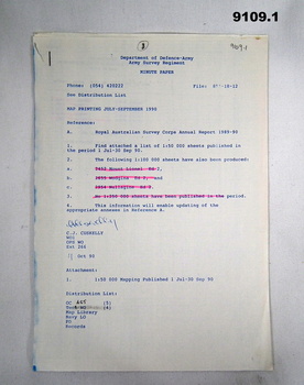 Army Survey Regt. Minute. Map Printing Report 1990 - 1991