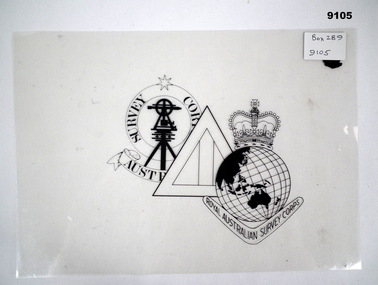 A4 size clear film with the three RA Svy Corps badges superimposed.