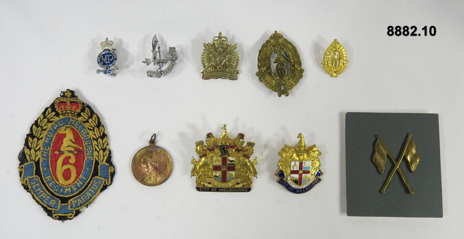 Various military badges of different types.