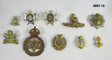 Various military badges of different types.
