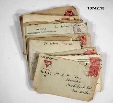Collection of envelopes with letter, WW1.