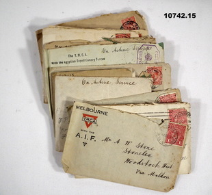 Collection of envelopes with letter, WW1.