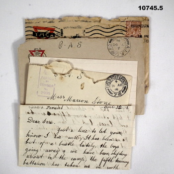 Collection of envelopes with letters, WW1.