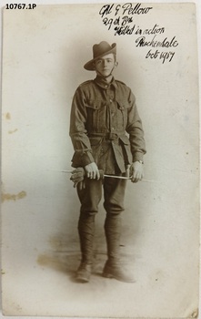 Photo postcard on G Pellow WW1.
