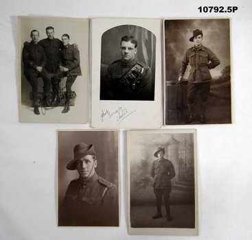 Collection of five studio portraits of WW1 Australian soldiers.