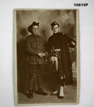 Photograph features two WW1 soldiers, One Australian, One a Scot.