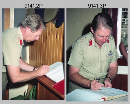 Commander 3rd Military District BRIG P. Davies AM, ADC visit to the Army Survey Regiment Fortuna, Bendigo. 1990.