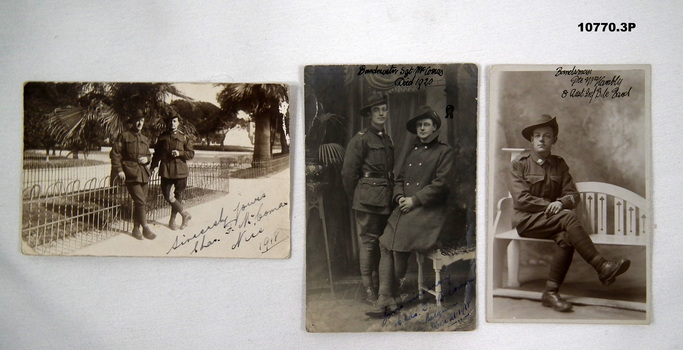 Three postcard photos of soldiers in the staley collection.