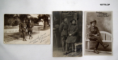 Three postcard photos of soldiers in the staley collection.