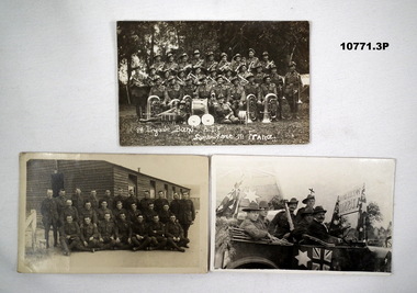 Three group photos of soldiers in the Staley collection.