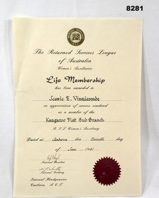 Life membership of the RSL Womens Auxiliary.