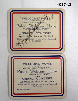 two welcome home cards re G. Everey, staley collcetion.