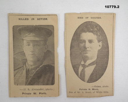 Two newspaper articles re soldiers in the Staley collection.