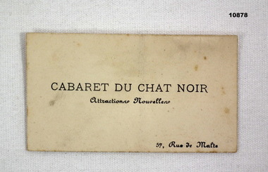 Business card from Cabaret Du Chat Noir, Paris, WWI.