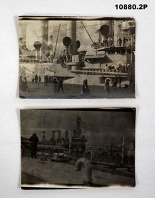 Two photographs of ships decking.