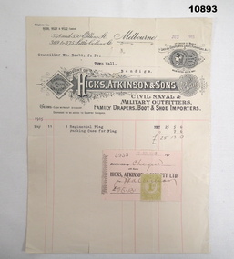 Receipt for making the 67th (Bendigo) Infantry colour.