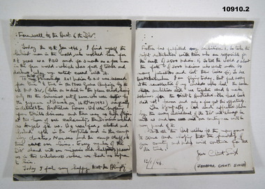 Photographic copy of a two page handwritten letter.