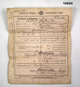Discharge Certificate of Albert Boldiston Cat. 782.