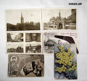 Six postcards, three from Aust and three from UK.