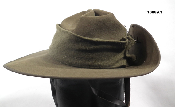 Khaki fur felt slouch hat with band.