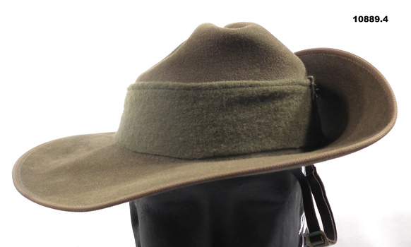 Khaki fur felt slouch hat with band.