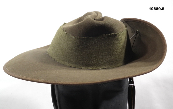 Khaki fur felt slouch hat with band.