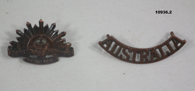 Rising Sun collar badge and Australia shoulder badge.