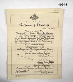 Administrative record - CERTIFICATE OF DISCHARGE, WW2