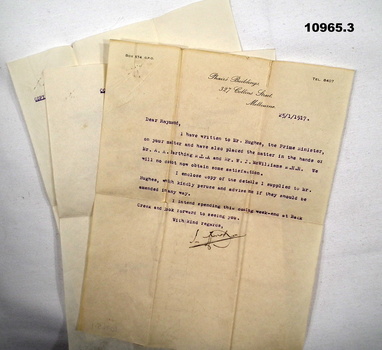 Three letters related to R.R. O'Donahoo's application for a war pension.