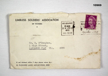 Letter - ENVELOPE, LIMBLESS SOLDIERS' ASSOCIATION