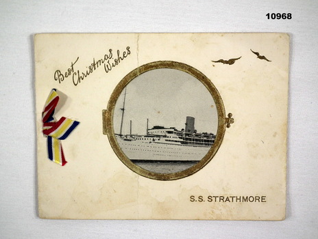 Folding christmas card with ship image.