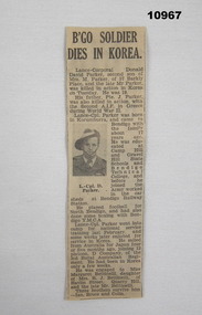 Article - NEWSPAPER CUTTING, L.CPL PARKER