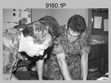 Personnel and Equipment in Lithographic Squadron at the Army Survey Regiment, Fortuna Villa, Bendigo. 1990.