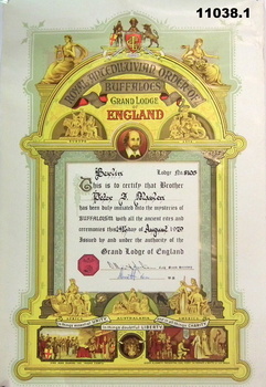 Certificate issued by the Grand Lodge of England.